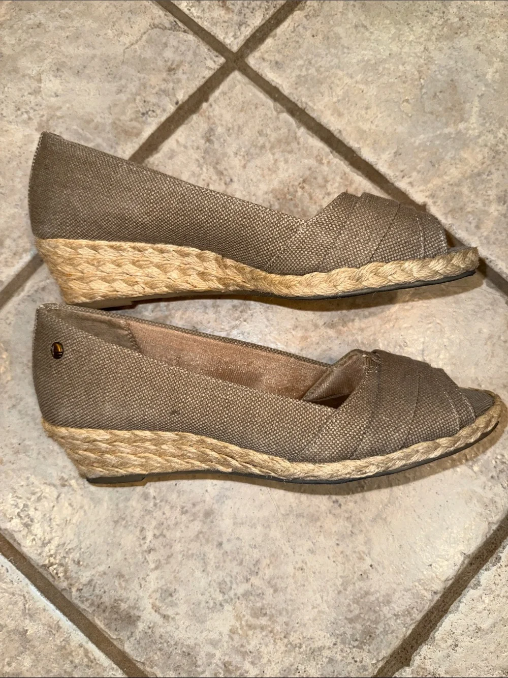 Life Stride Taupe Canvas Peep-Toe Espadrilles